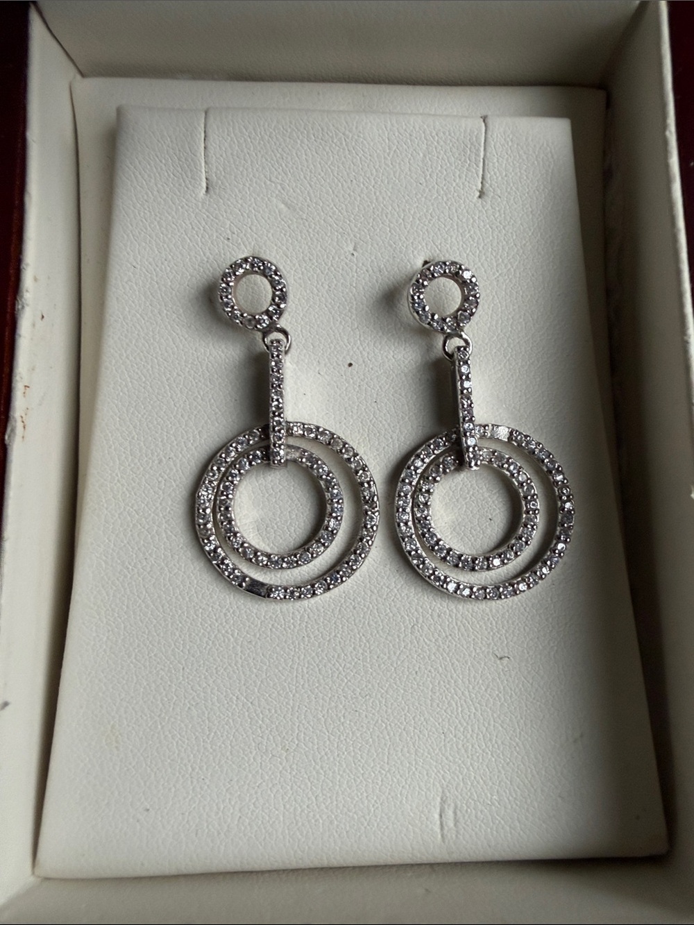Crystal Double Hoop Drop Earrings - Silver Tone